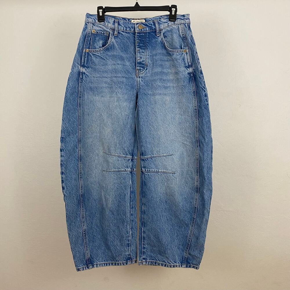We The Free People Good Luck Mid-Rise Barrel Jeans - Ultra Light Beam - Size 27